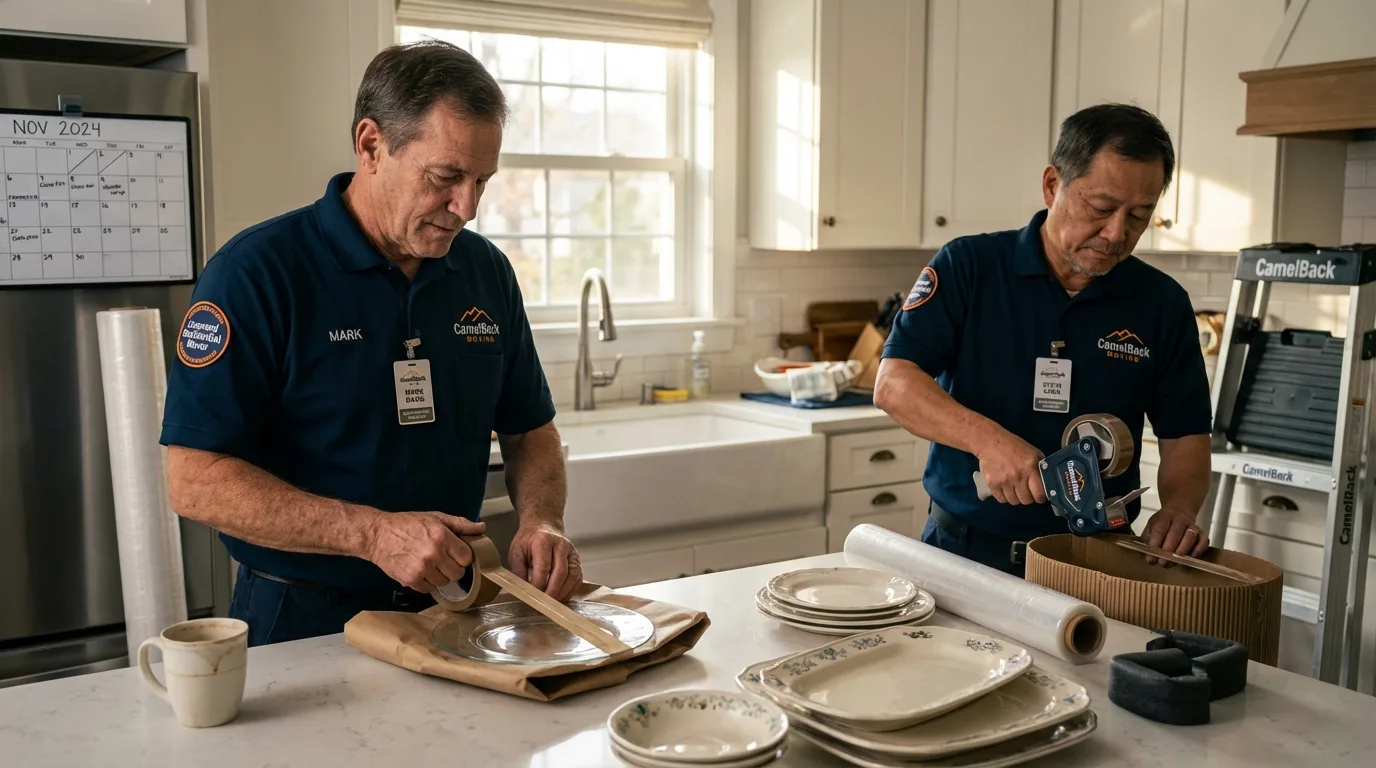 Professional crew packing kitchen dishware in Tarkio, MO